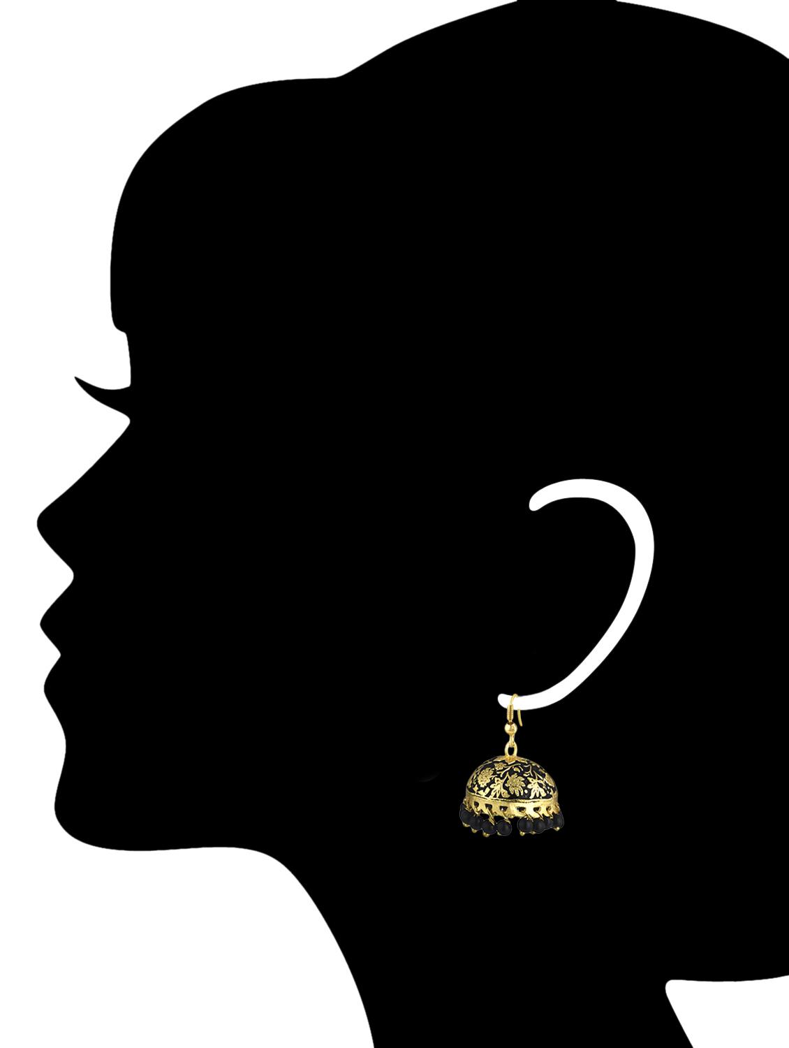 black metal jhumka earrings - 13069759 - Zoom Image - 3
