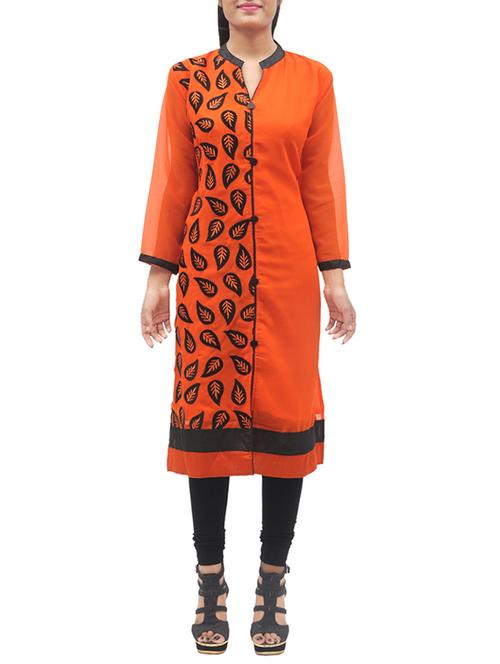 orange color georgette straight kurti - 13070936 - Standard Image - 1