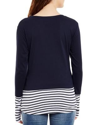 stripe detail thumb hole sleeved tee - 13071139 - Standard Image - 3