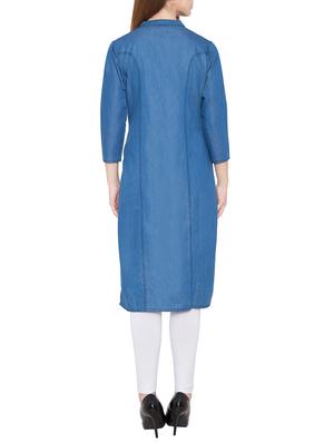 denim embroidered straight kurta - 13073824 - Standard Image - 3