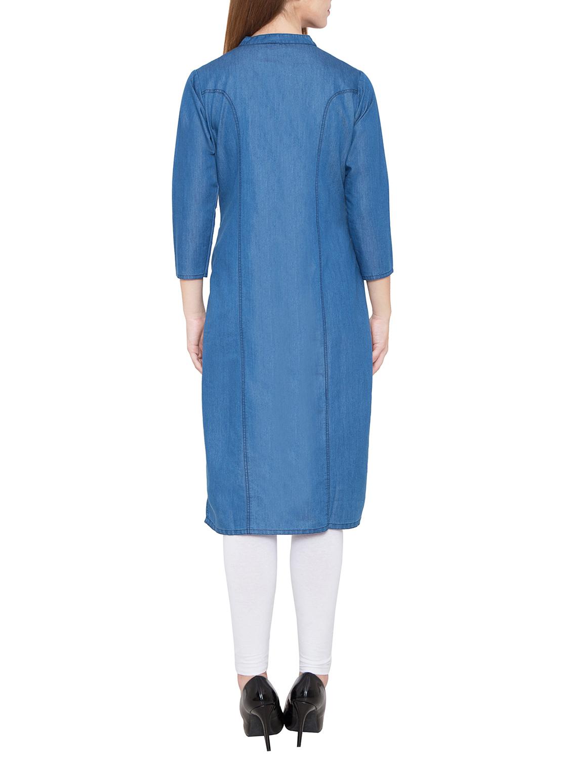 denim embroidered straight kurta - 13073824 - Zoom Image - 3