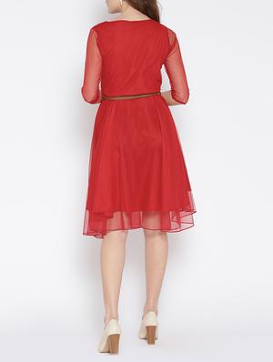 red crepe fit & flare dress - 13073860 - Standard Image - 3