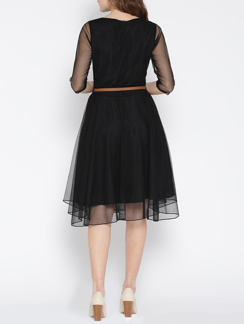 black crepe fit & flare dress - 13073861 - Zoom Image - 3