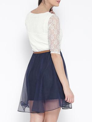 floral mesh sleeved belted dress - 13073869 - Standard Image - 3