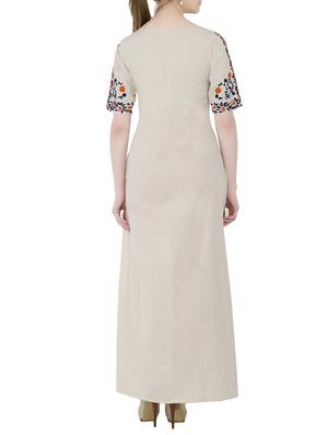 grey khadi long high slit kurta - 13079593 - Standard Image - 3