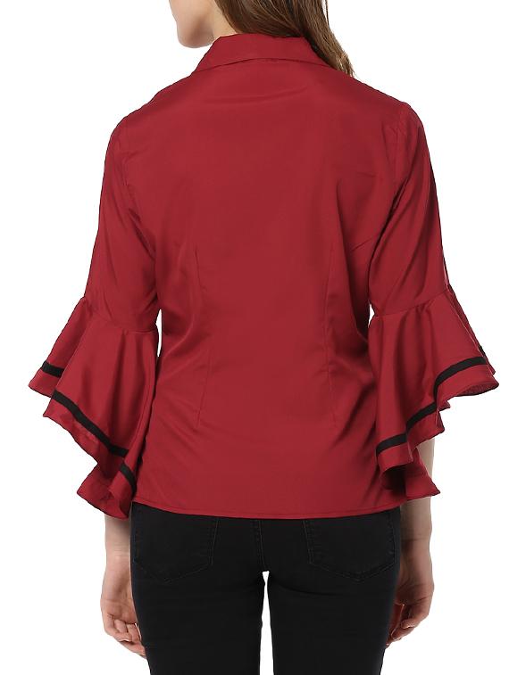 ruffle sleeved contrast binding top - 13087175 - Zoom Image - 3