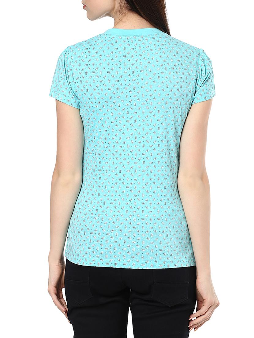 light blue printed cotton henley tee - 13089141 - Zoom Image - 3