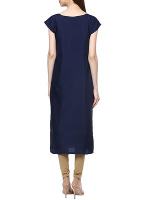 blue crepe block printed long kurta - 13089648 - Standard Image - 3