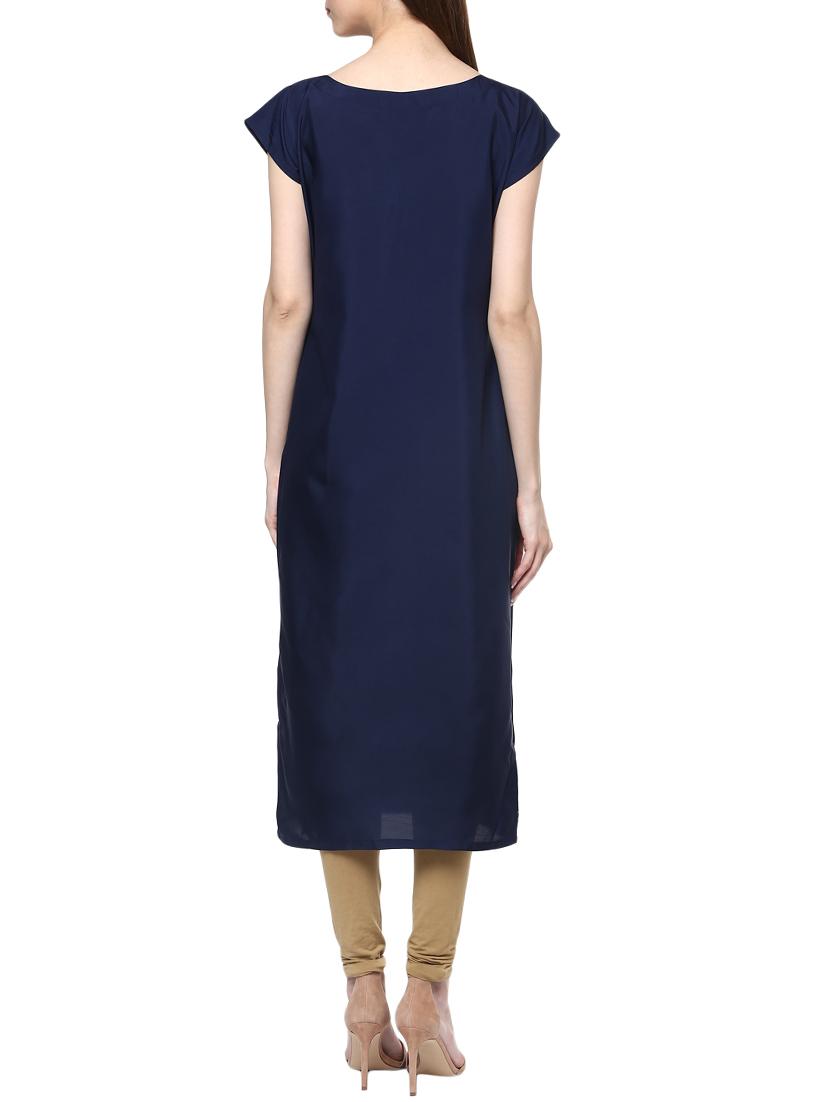 blue crepe block printed long kurta - 13089648 - Zoom Image - 3