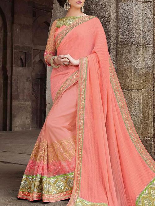 pink colored embroidered georgette saree with blouse - 13089708 - Standard Image - 1