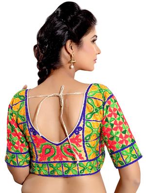 multi colored raw silk embroidered stitched blouse - 13090783 - Standard Image - 3