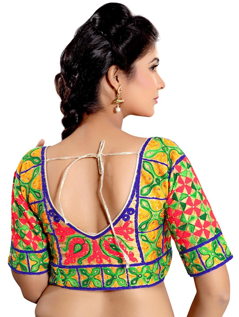 multi colored raw silk embroidered stitched blouse - 13090783 - Zoom Image - 3