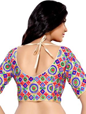 multi colored raw silk embroidered stitched blouse - 13090785 - Standard Image - 3