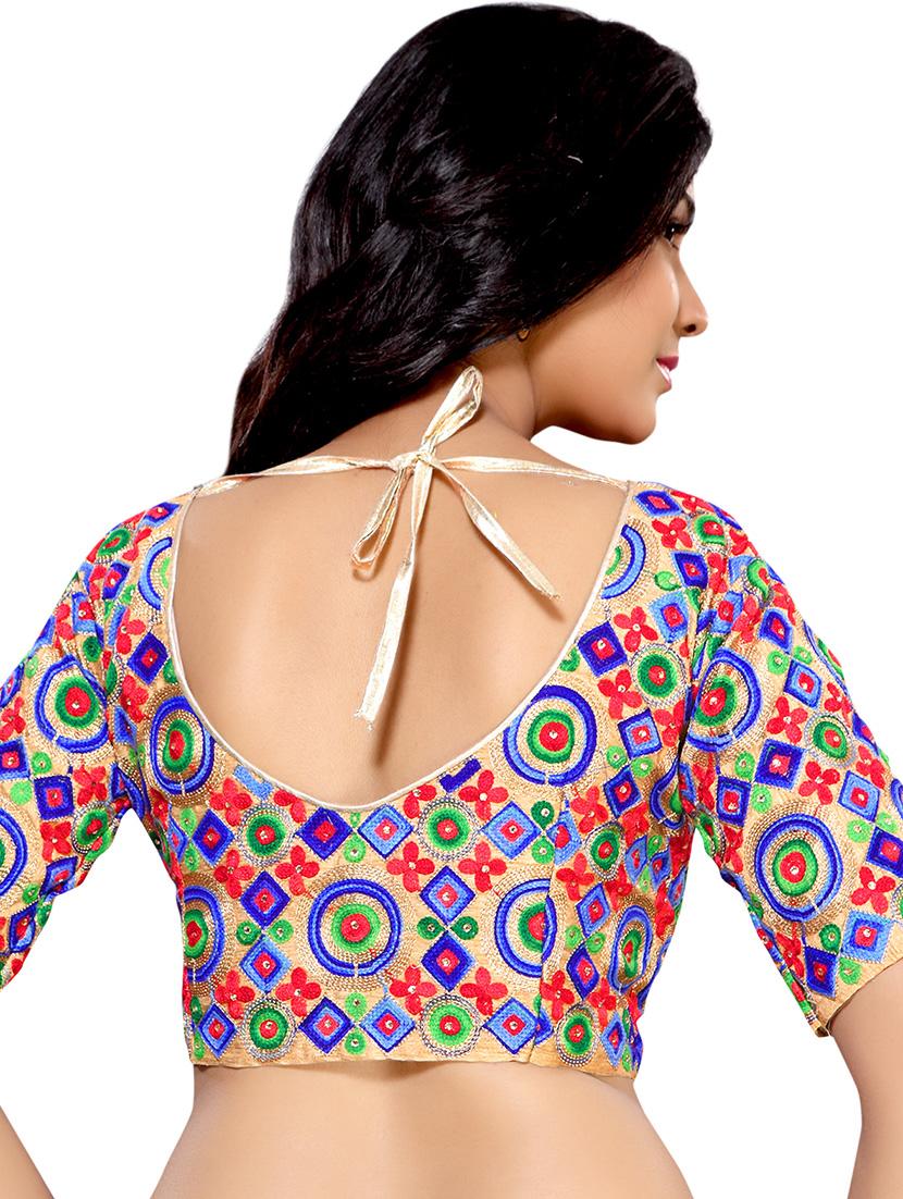 multi colored raw silk embroidered stitched blouse - 13090785 - Zoom Image - 3