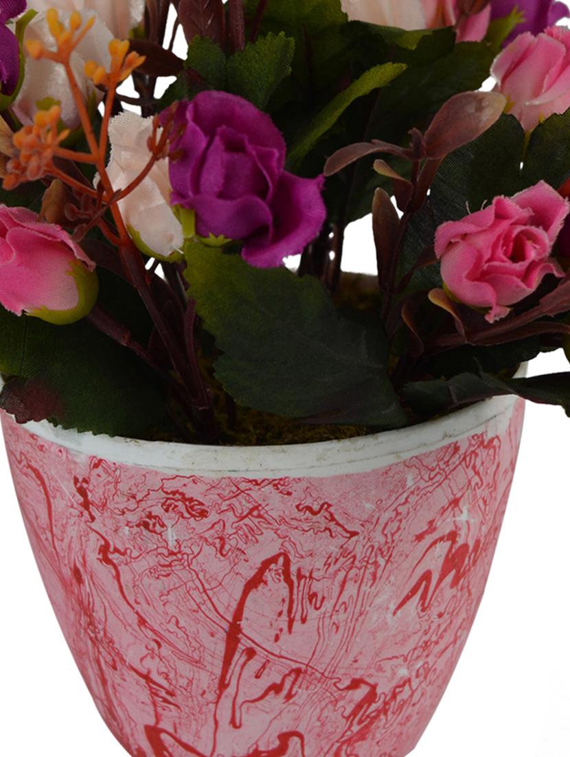 Thefancymart Artificial flowers arrangement of Roses (size 8 inchs/20 cms) with Marble Finish round pot - 1216 - 13098068 - Zoom Image - 3