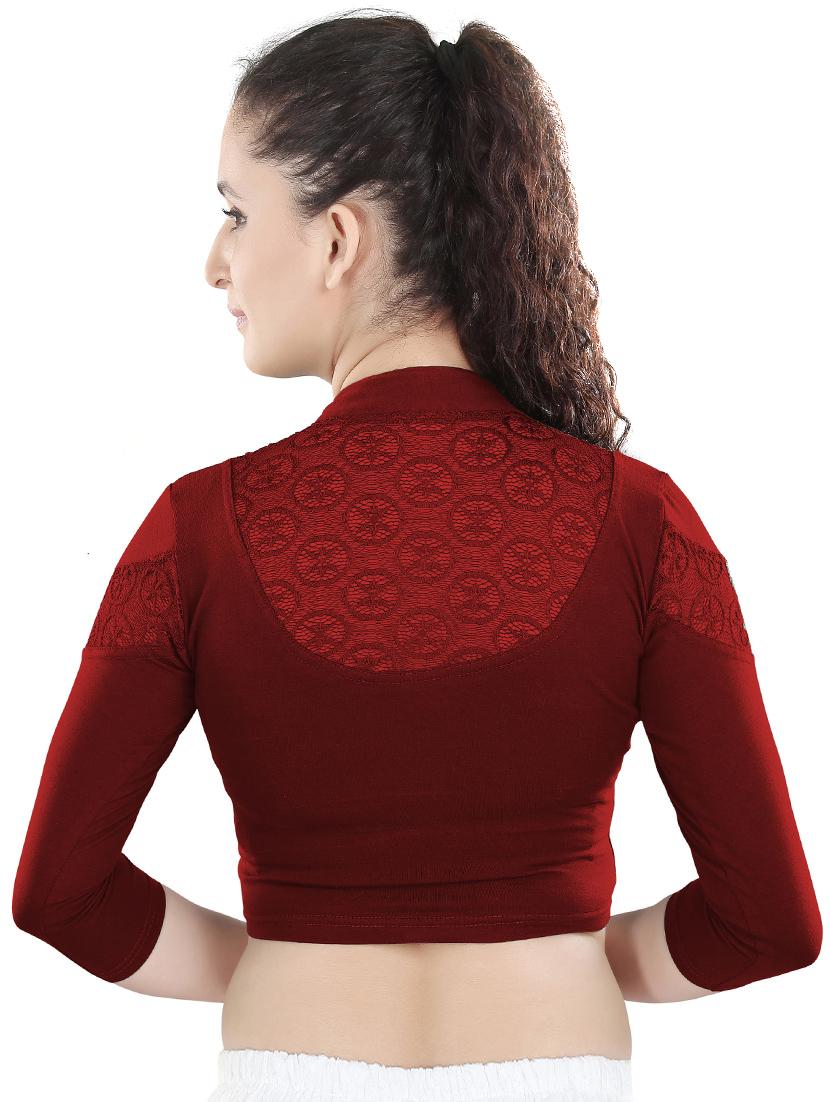red cotton lycra stitched blouse - 13101880 - Zoom Image - 3