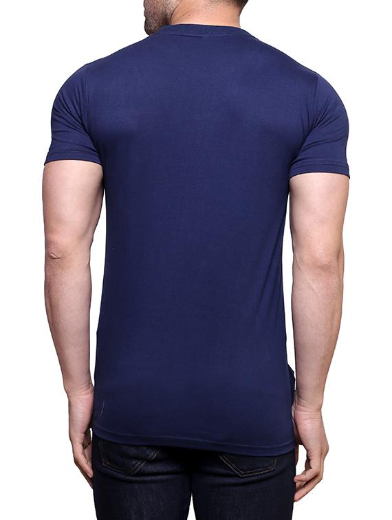 navy blue cotton colour block t-shirt - 13103399 - Zoom Image - 3