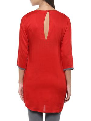 red viscose straight kurti - 13103870 - Standard Image - 3