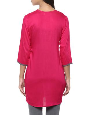 pink rayon straight kurti - 13103872 - Standard Image - 3