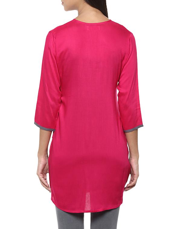 pink rayon straight kurti - 13103872 - Zoom Image - 3