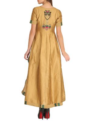 golden yellow embroidered dupion high-low kurta - 13109440 - Standard Image - 3