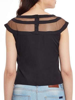 Net Inserted Boat Neck Top - 13110941 - Standard Image - 3