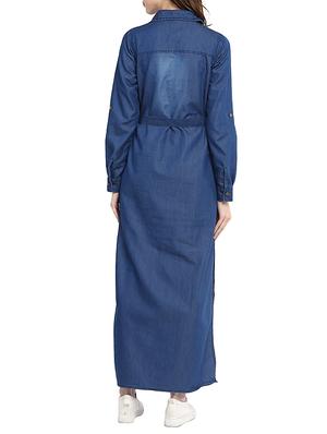dark blue denim long shirt dress - 13112217 - Standard Image - 3