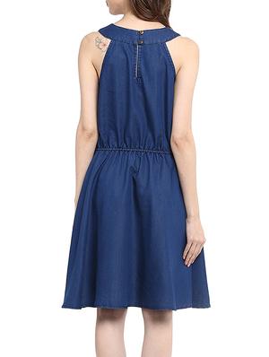 blue denim A-line dress - 13112219 - Standard Image - 3