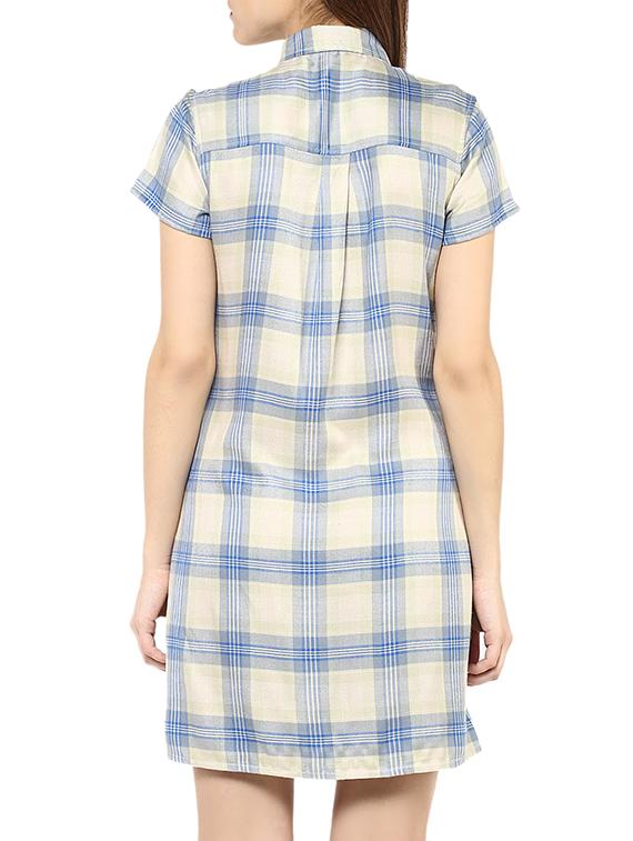 blue checkered rayon shirt dress - 13112226 - Zoom Image - 3