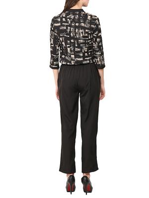 black printed polyester full leg jumpsuit - 13117646 - Standard Image - 3