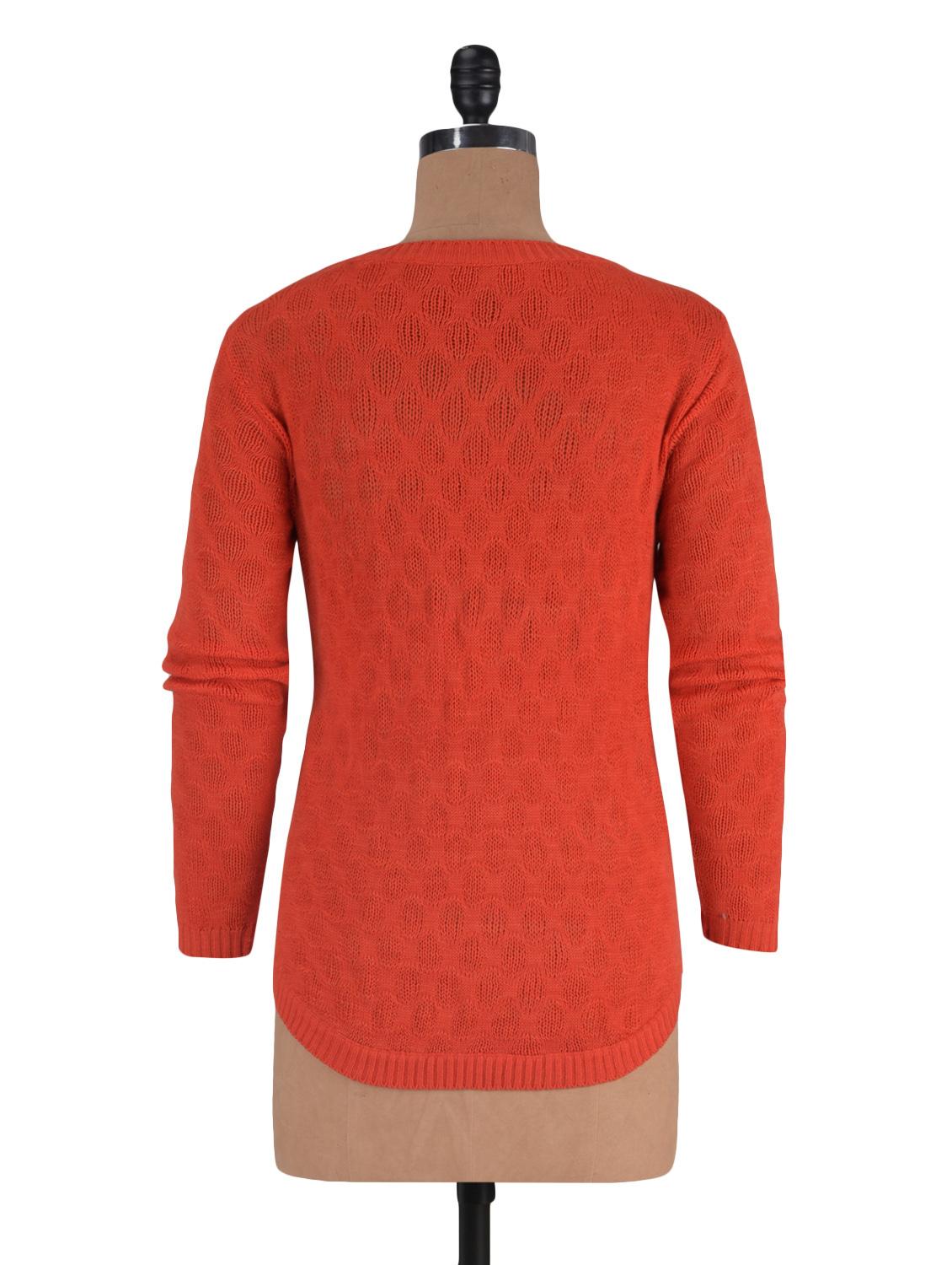 red color Wool Acrylic Solid Long Sleeved Cardigan - 1311944 - Zoom Image - 3