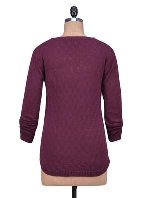 red color Wool Acrylic Solid Long Sleeved Cardigan - 1311945 - Standard Image - 3