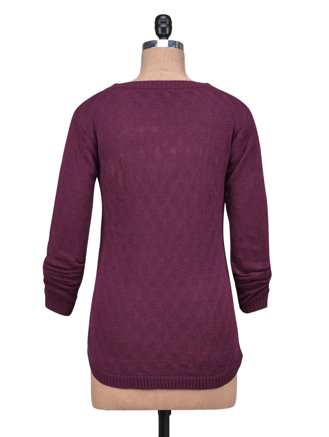 red color Wool Acrylic Solid Long Sleeved Cardigan - 1311945 - Zoom Image - 3