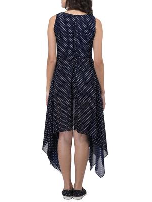 navy blue polka dotted asymmetric dress - 13123766 - Standard Image - 3