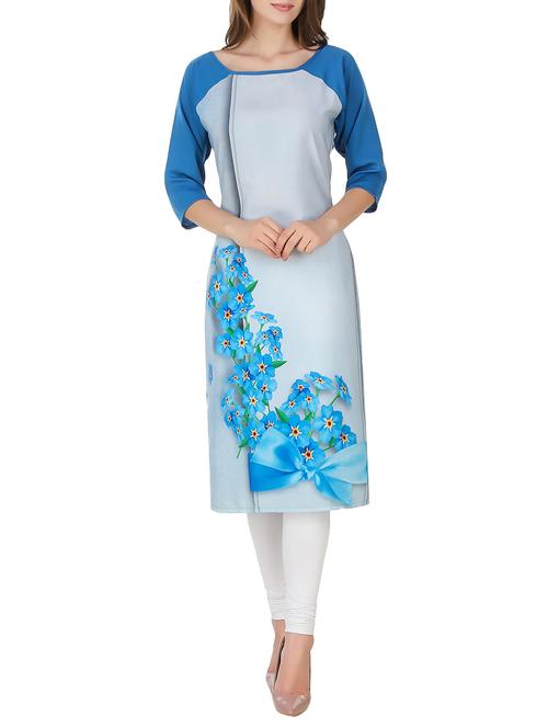 blue crepe printed straight kurta - 13128759 - Standard Image - 1