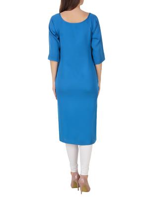 blue crepe printed straight kurta - 13128759 - Standard Image - 3
