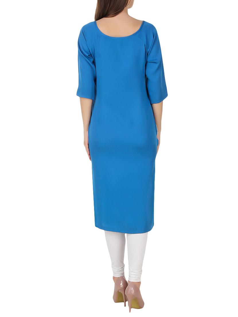 blue crepe printed straight kurta - 13128759 - Zoom Image - 3