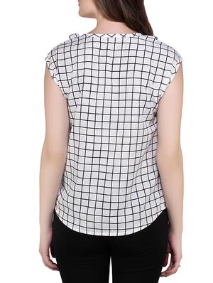 ruffled neckline grid pattern top - 13155888 - Standard Image - 3