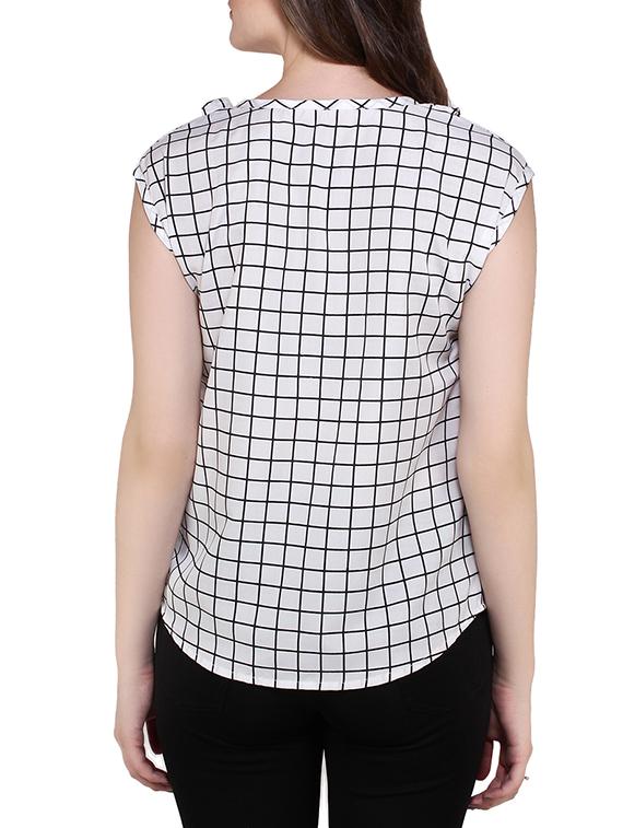 ruffled neckline grid pattern top - 13155888 - Zoom Image - 3