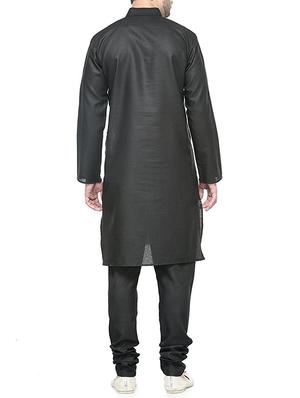 solid black cotton kurta pyjama set - 13160458 - Standard Image - 3