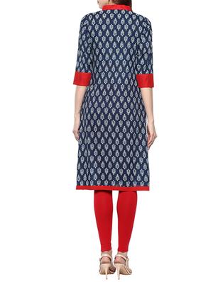 indigo printed cotton indigo kurta - 13160553 - Standard Image - 3