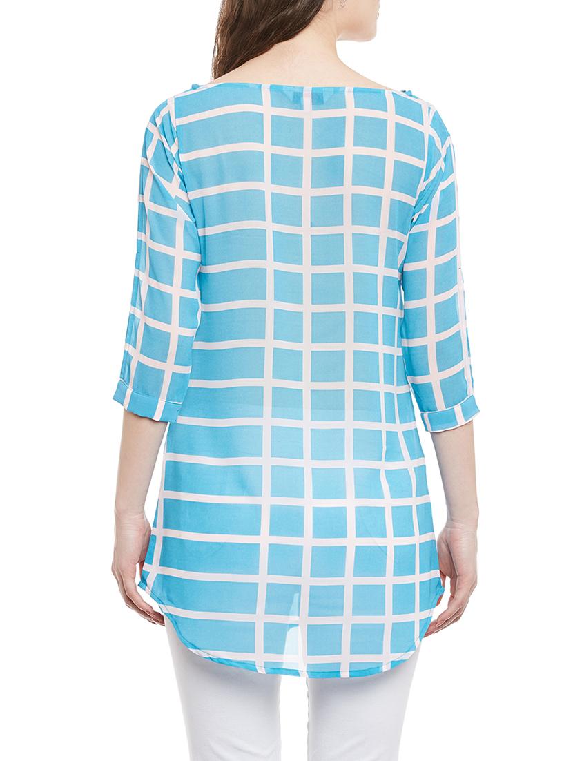 blue georgette check tunic - 13184364 - Zoom Image - 3