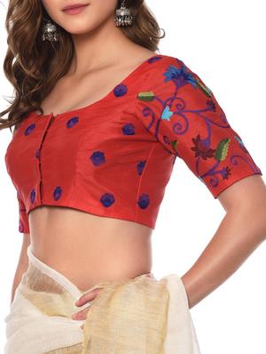 red cotton silk embroidered blouse - 13185693 - Standard Image - 3
