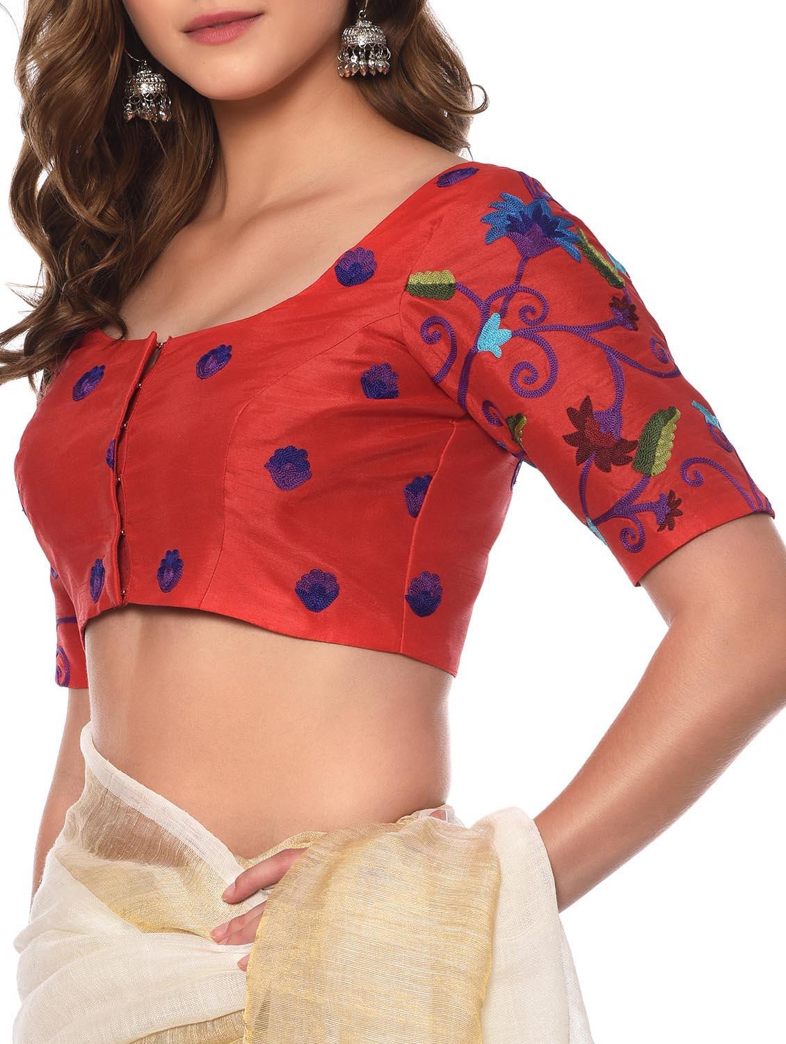 red cotton silk embroidered blouse - 13185693 - Zoom Image - 3