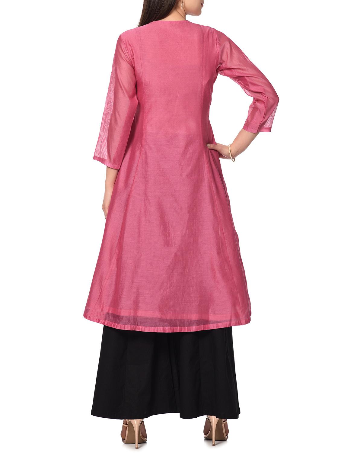 pink chanderi angrakha kurta - 13185695 - Zoom Image - 3