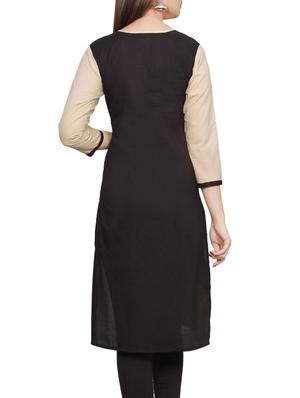 black cotton straight kurta - 13193511 - Standard Image - 3