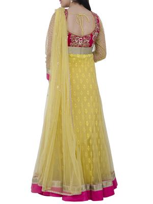 yellow georgette flared suits stitched suit - 13196141 - Standard Image - 3
