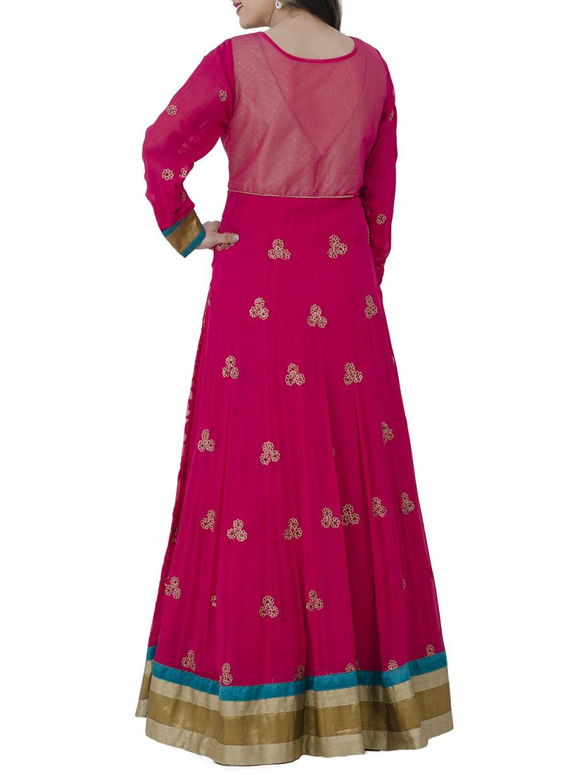 pink georgette flared suits stitched suit - 13196142 - Zoom Image - 3