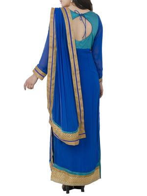 sky blue georgette straight pant suits stitched suit - 13196154 - Standard Image - 3