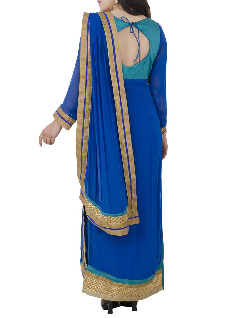 sky blue georgette straight pant suits stitched suit - 13196154 - Zoom Image - 3
